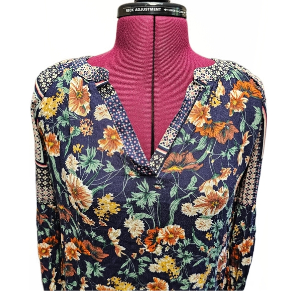 Jodifl Boho Oversized Bubble Sleeved Blue Floral Blouse Top Size S V-Neck Long - Picture 6 of 16